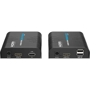 KVM přepínač XtendLan HDMI přenos po LAN, vysílač a přijímač, IP/UDP, 100Mbps@1080p, přenos USB, funkce KVM
