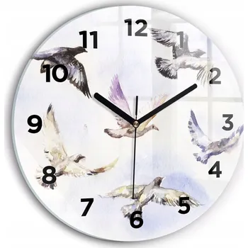 Hodiny Moderní skleněné nástěnné hodiny s potiskem Létající ptáci kulatý průměr 30 cm