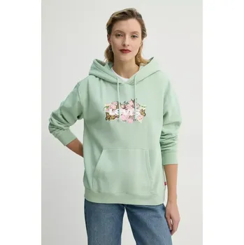 Dámská mikina Mikina Levi's dámská, zelená barva, s kapucí, s aplikací, A8801 07X, vel. M