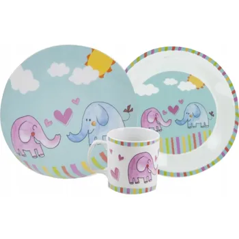 Talíř Dětský jídelní set - Slon (hluboký a mělký talíř + hrnek)