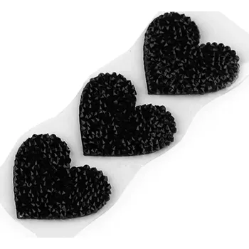 Nažehlovačka srdce s kamínky černé (Nažehlovací srdce s kamínky)