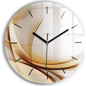 Hodiny Minimalistické Skleněné Nástěnné Hodiny S Potiskem Zlatá abstrakce průměr 30 cm