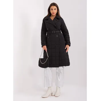 Dámský kabát Černý prošívaný dlouhý kabát s páskem -NM-KR-TR8313.95P-black Velikost: S