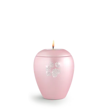Smuteční dekorace Zvířecí urna Crystal Paw se svíčkou - Rose 0,5l
