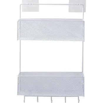 Drátěná police VERK GROUP Bílá závěsná nástěnná police CY-0172 – praktické úložné řešení s přihrádkami a háčky pro ručníky