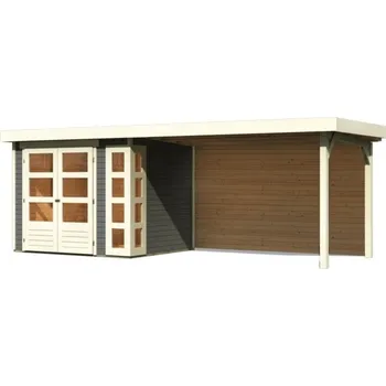 Zahradní domek Dřevěný domek KARIBU KERKO 3 + přístavek 280 cm včetně zadní stěny (9188) terragrau LG2961