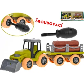 autíčko Traktor 28 cm šroubovací volný chod s vlečkou a kládami