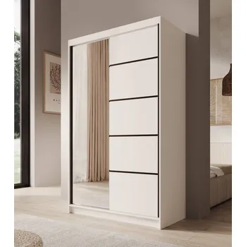 Šatní skříň Šatní skříň se zrcadlem a posuvnými dveřmi Castello - 120 cm Barva: Bílá