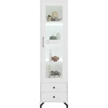 Knihovna Nábytek PEGAS s.r.o. Vitrína BERGEN - BE3 L/P, Bílý Lux + Bílá vysoký lesk