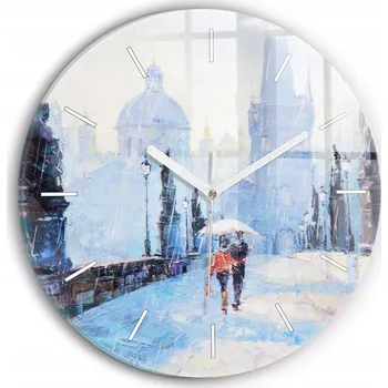 Hodiny Moderní skleněné nástěnné hodiny s potiskem Olejová malba kulatý průměr 30 cm