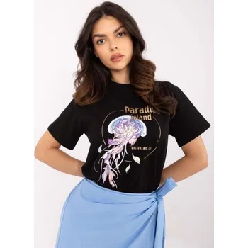 Dámská halenka Černé bavlněné tričko s potiskem