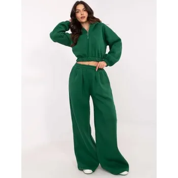 Tmavě zelená základní mikinová souprava s širokými nohavicemi