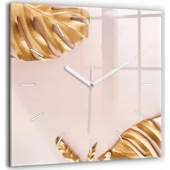 Hodiny Velké Skleněné Nástěnné Hodiny Tichý chod Zlaté tropické listy do obýváku
