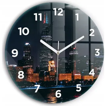 Hodiny Moderní skleněné nástěnné hodiny s potiskem Panorama města Chicago průměr 30 cm