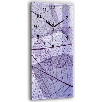 Obraz Minimalistické Vertikální Skleněné Foto Hodiny na Zeď Listy – příroda 30x60 cm
