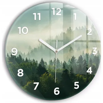 Hodiny Moderní skleněné nástěnné hodiny s potiskem Východ slunce Beskydy průměr 30 cm