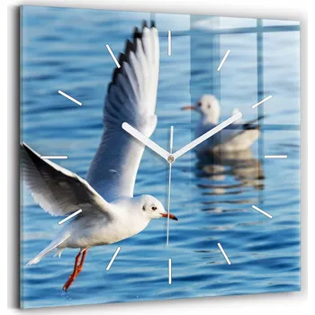 Hodiny Čtvercové Skleněné Nástěnné Hodiny do Kanceláře s Grafikou Racků v Gdyni 30x30 cm