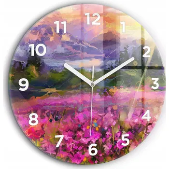 Hodiny Čtvercové Skleněné Nástěnné Hodiny s Motivem Louka při západu slunce fi60 cm