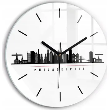Hodiny Nástěnné Čtvercové Skleněné Hodiny do Kanceláře Ilustrace Philadelphia fi30 cm