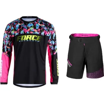 cyklistický dres Force RECKLESS černo-růžovo-fluo mtb dres + Force STORM černo-růžové cyklokraťasy XL + DÁREK