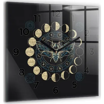 Hodiny Skleněné nástěnné hodiny do moderního interiéru - Fáze měsíce a hmyz, 60x60 cm