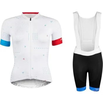 cyklistický dres Force GAME bílý dámský cyklodres + Force GEM LADY černo-modré cyklokraťasy S + DÁREK