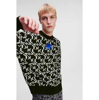 Pánský svetr SVETR KARL LAGERFELD JEANS KLJ MONOGRAM JACQUARD SWEATER BLACK WHITE AOP