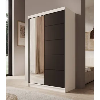 Šatní skříň Šatní skříň se zrcadlem a posuvnými dveřmi Castello - 120 cm Barva: Bílá/Černá