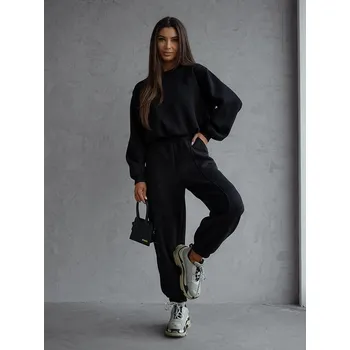 Černý dámský bavlněný teplákový komplet s krátkou mikinou (82160) odstíny černé XL (42)