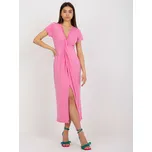 Růžové midi šaty s výstřihem a rozparkem DHJ-SK-17302.39X-pink Velikost: ONE SIZE
