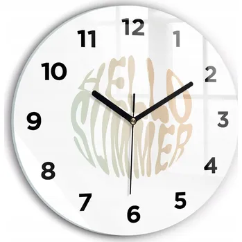 Hodiny Moderní skleněné foto hodiny na zeď s tichým mechanismem Hello Summer! průměr 30 cm