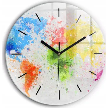 Hodiny Skleněné nástěnné hodiny do obýváku s motivem Mapa světa na papíře fi60 cm