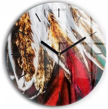 Hodiny Tiché skleněné nástěnné hodiny Světle hnědá ptačí pera kulatý průměr 60 cm