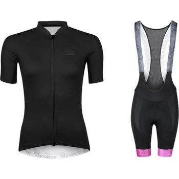 cyklistický dres Force PURE černý dámský cyklistický dres + Force STRIPE LADY černo-růžové cyklokalhoty M + DÁREK