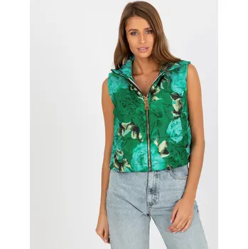Dámská vesta Zelená květinová krátká vesta RV-KZ-11445.98P-green Velikost: XL