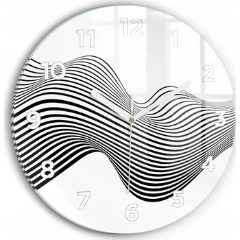 Hodiny Moderní skleněné nástěnné hodiny Umění černo-bílé kulatý průměr 30 cm