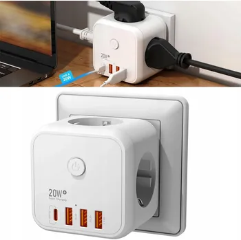 Elektrická zásuvka Prodlužovací kostka 7v1 Magic Cube bez kabelu – 3 zásuvky, 3 USB, 1 USB-C