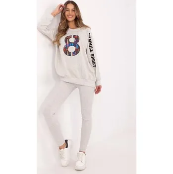 Šedá melanžová souprava s pruhovanými legínami