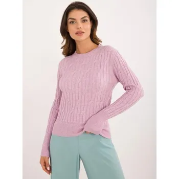 Dámský svetr Fialový dámský klasický svetr s žebrovanými manžetami