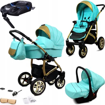 Kočárek Dětský kočárek 4v1 BabyLux Gold Lux - sportovní kočárek, hluboká korba, autosedačka, základna ISOFIX