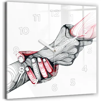 Hodiny Čtvercové Skleněné Foto Hodiny na Zeď do Kanceláře Držíce se ruce 30x30 cm