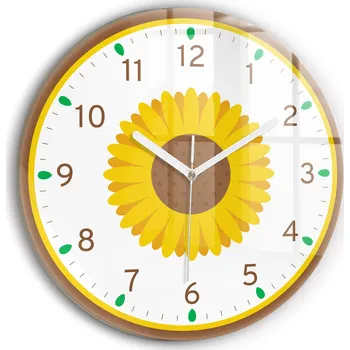 Hodiny Minimalistické Čtvercové Skleněné Nástěnné Hodiny Slunečnice fi30 cm