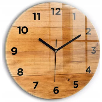 Hodiny Moderní skleněné hodiny s grafikou na zeď Dřevěná prkna kulatý průměr 30 cm