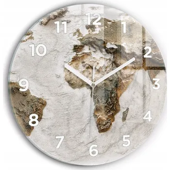 Hodiny Minimalistické Skleněné Nástěnné Hodiny s S Potiskem Stará Mapa Světa průměr 30 cm