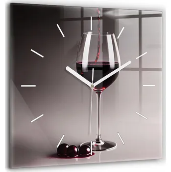 Hodiny Skleněné nástěnné hodiny do obýváku S Potiskem Sklenice červeného vína 60x60 cm