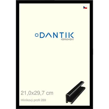 Rám na obraz DANTIK rámeček 21x29,7 | ALU profil 7269 Černá lesklá (Sklo Čiré) (Vyrobeno s láskou u nás v DANTIKU)