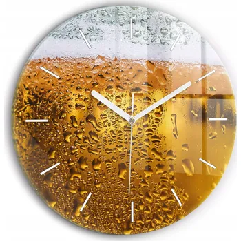 Hodiny Skleněné moderní foto hodiny na zeď s plynulým chodem – motiv: Pivní Sklenice, průměr 30 cm