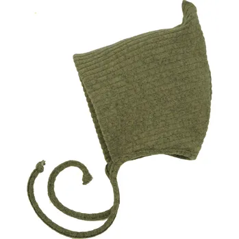 Kojenecká čepice khaki zelená svetrovinová čepička na zavazování