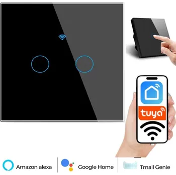 vypínač SKLENĚNÝ DOTYKOVÝ SPÍNAČ SVĚTLA Dvojitý ČERNÝ WIFI TUYA LED SKLO ⌀60