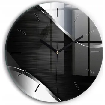 Hodiny Ozdobné nástěnné hodiny s krásnou grafikou Černo-stříbrné linie kulatý průměr 30 cm